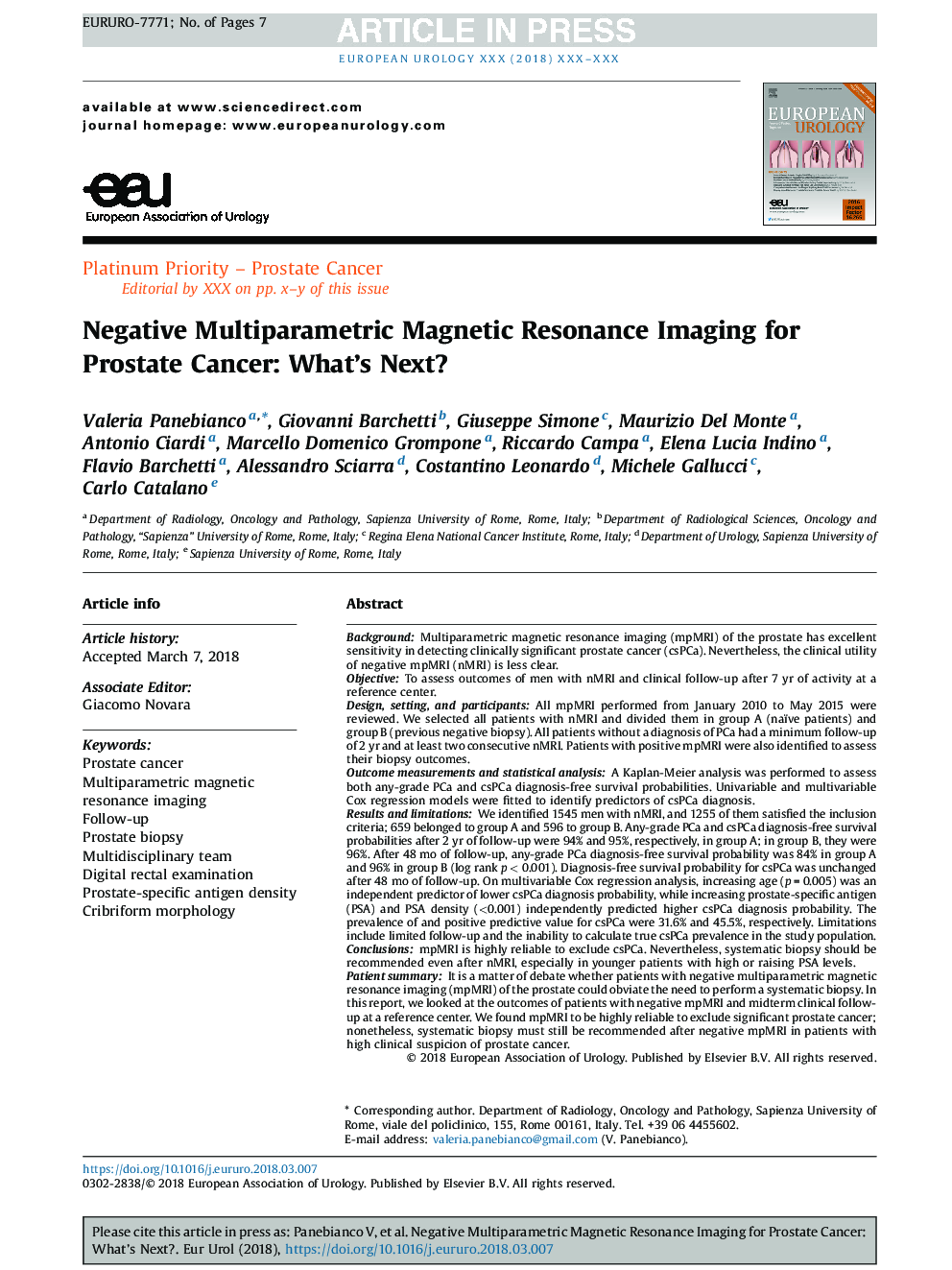 Negative Multiparametric Magnetic Resonance Imaging for Prostate Cancer: What's Next?