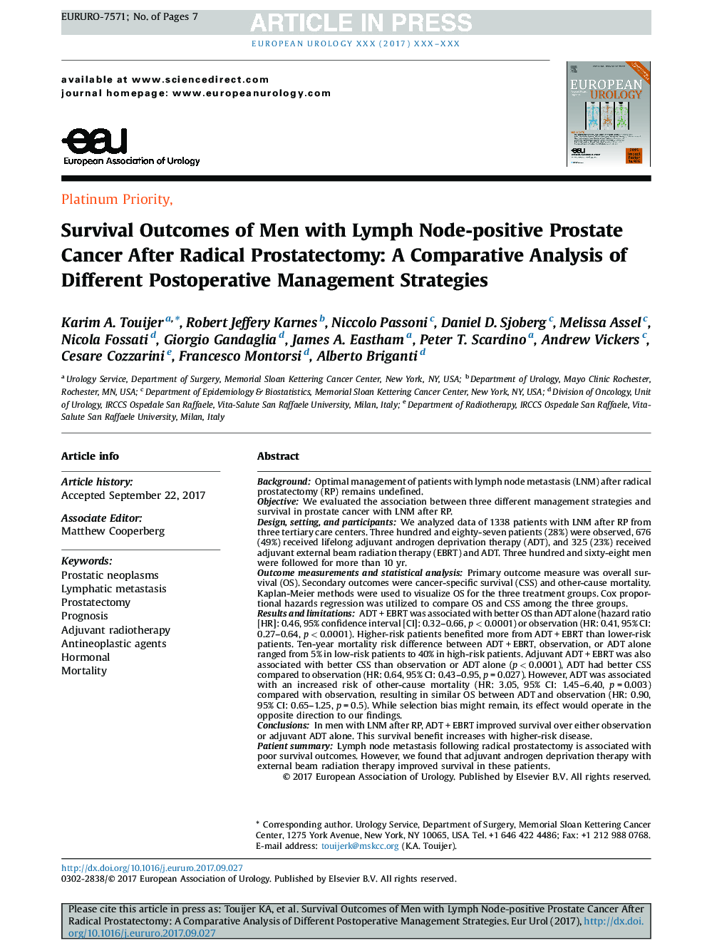 Survival Outcomes of Men with Lymph Node-positive Prostate Cancer After Radical Prostatectomy: A Comparative Analysis of Different Postoperative Management Strategies