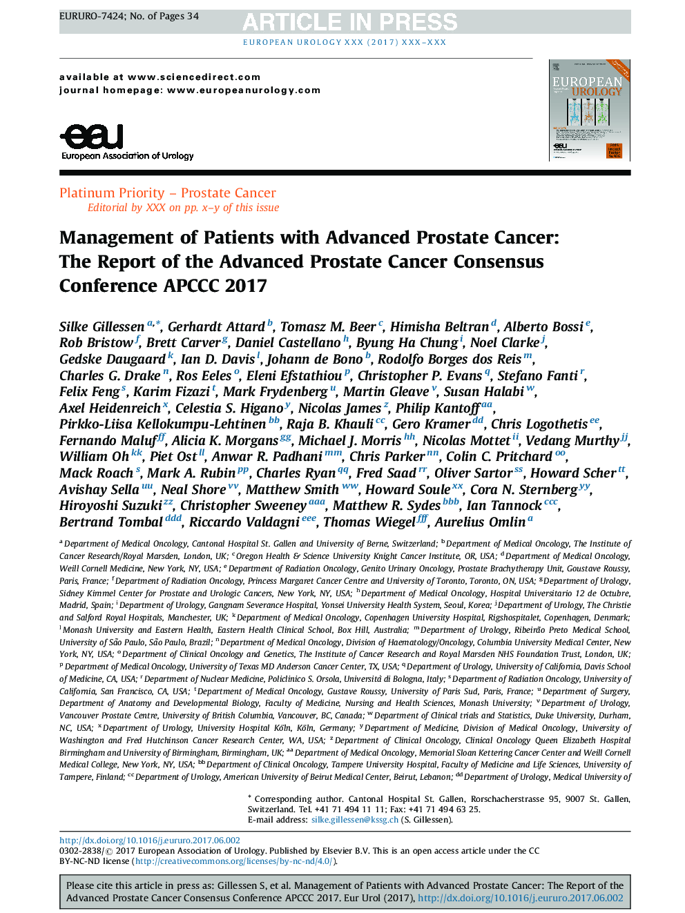 Management of Patients with Advanced Prostate Cancer: The Report of the Advanced Prostate Cancer Consensus Conference APCCC 2017