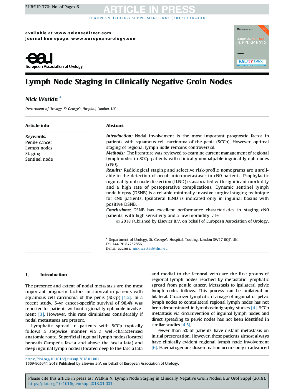 Lymph Node Staging in Clinically Negative Groin Nodes