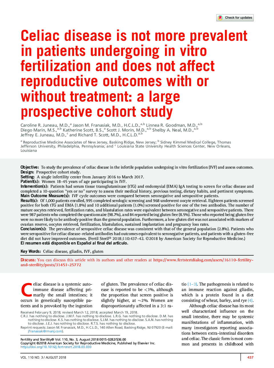 Celiac disease is not more prevalent in patients undergoing inÂ vitro fertilization and does not affect reproductive outcomes with or without treatment: a large prospective cohort study