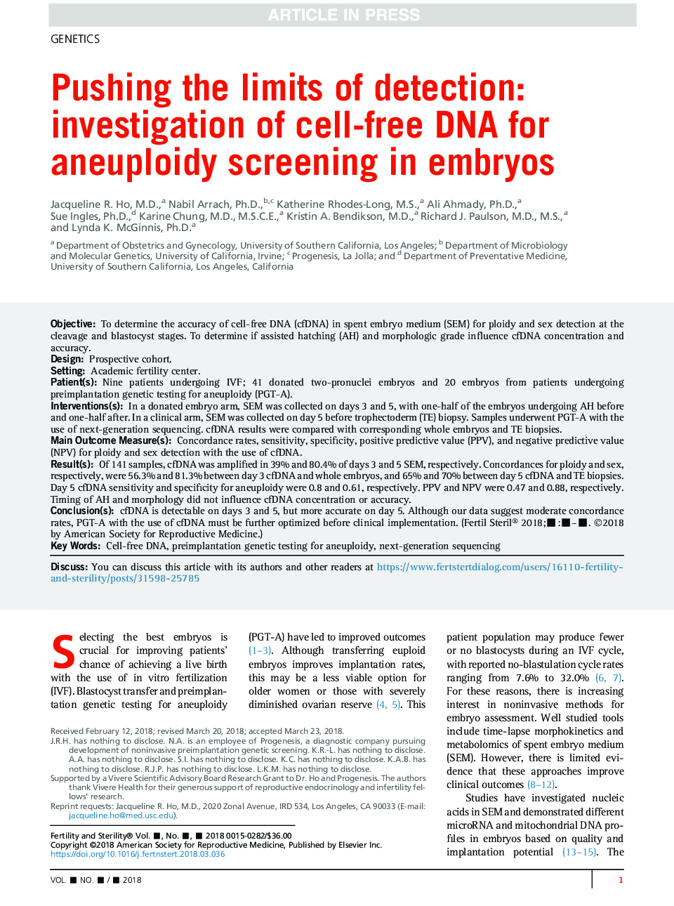 Pushing the limits of detection: investigation of cell-free DNA for aneuploidy screening in embryos