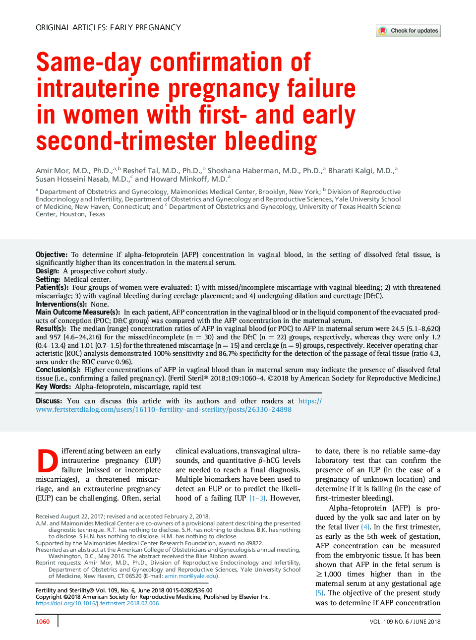 Same-day confirmation of intrauterine pregnancy failure in women with first- and early second-trimester bleeding