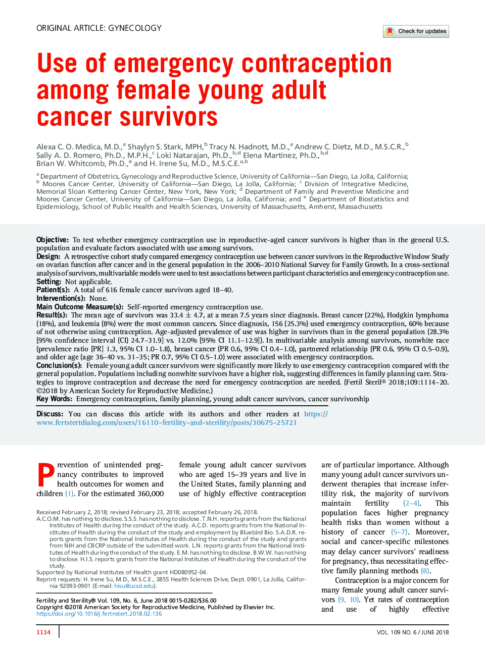 Use of emergency contraception among female young adult cancer survivors
