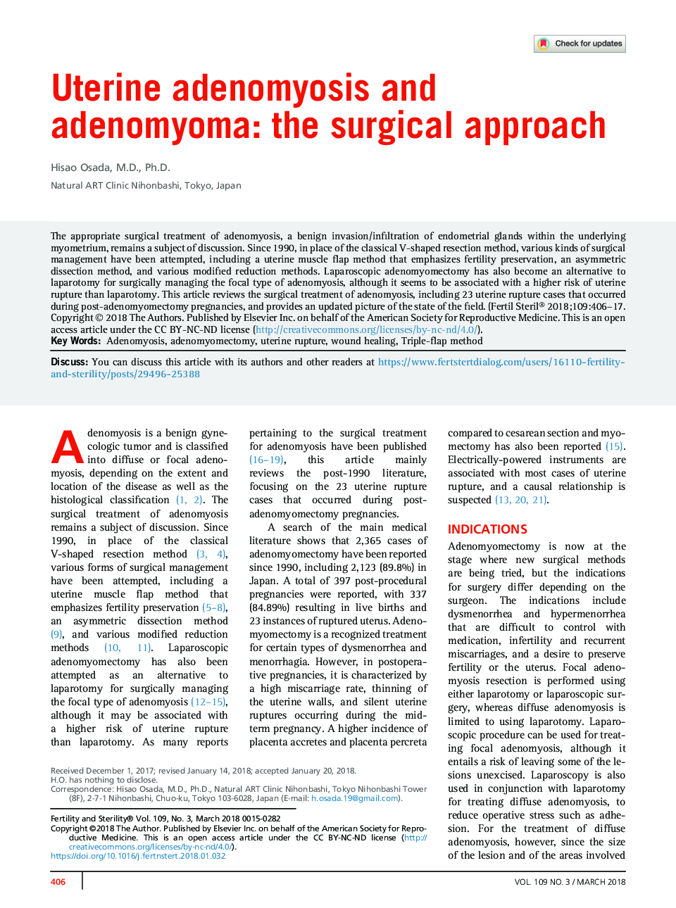 Uterine adenomyosis and adenomyoma: the surgical approach