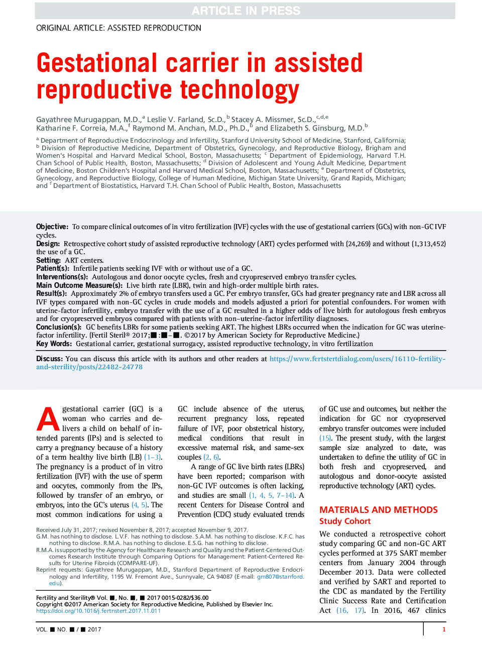 Gestational carrier in assisted reproductive technology