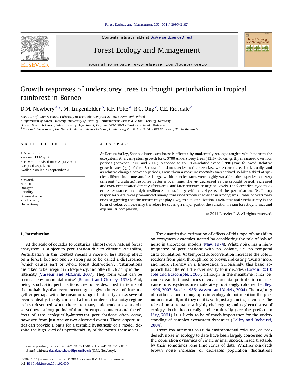 Growth responses of understorey trees to drought perturbation in tropical rainforest in Borneo