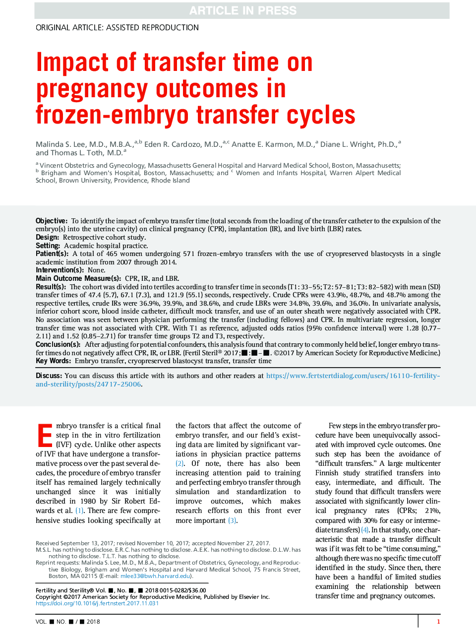 Impact of transfer time on pregnancy outcomes in frozen-embryo transfer cycles