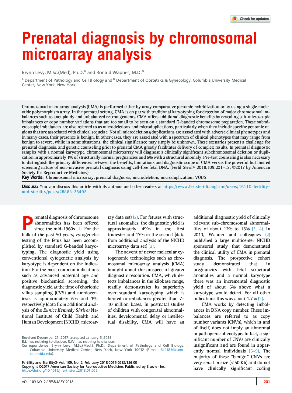 Prenatal diagnosis by chromosomal microarray analysis