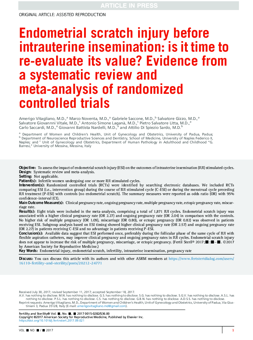 Endometrial scratch injury before intrauterine insemination: is it time to re-evaluate its value? Evidence from a systematic review and meta-analysis of randomized controlled trials