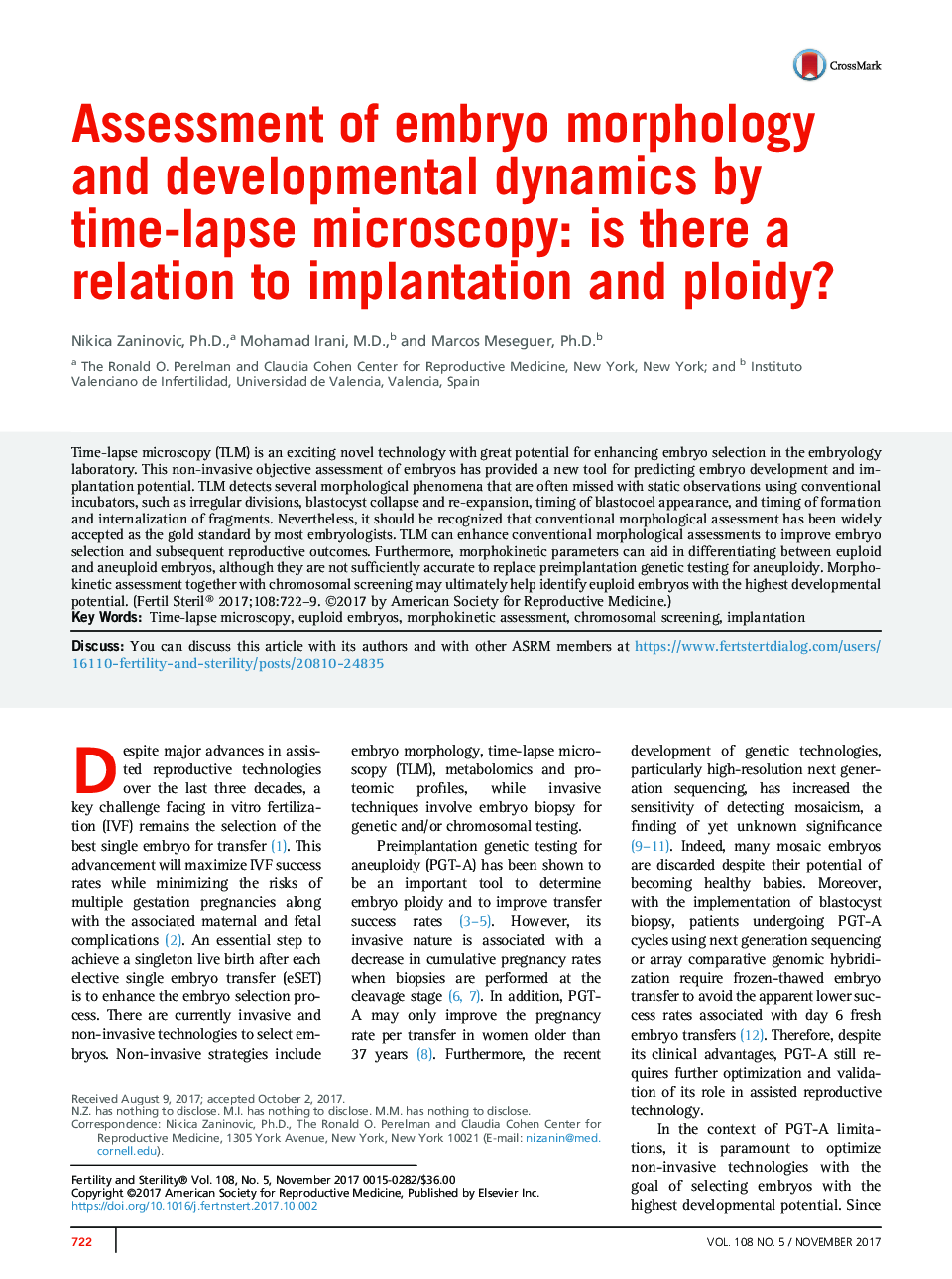 ارزیابی مورفولوژی جنین و دینامیک رشد با میکروسکوپ زمانبندی: آیا ارتباط با لانه گزینی و پلویید وجود دارد؟ 
