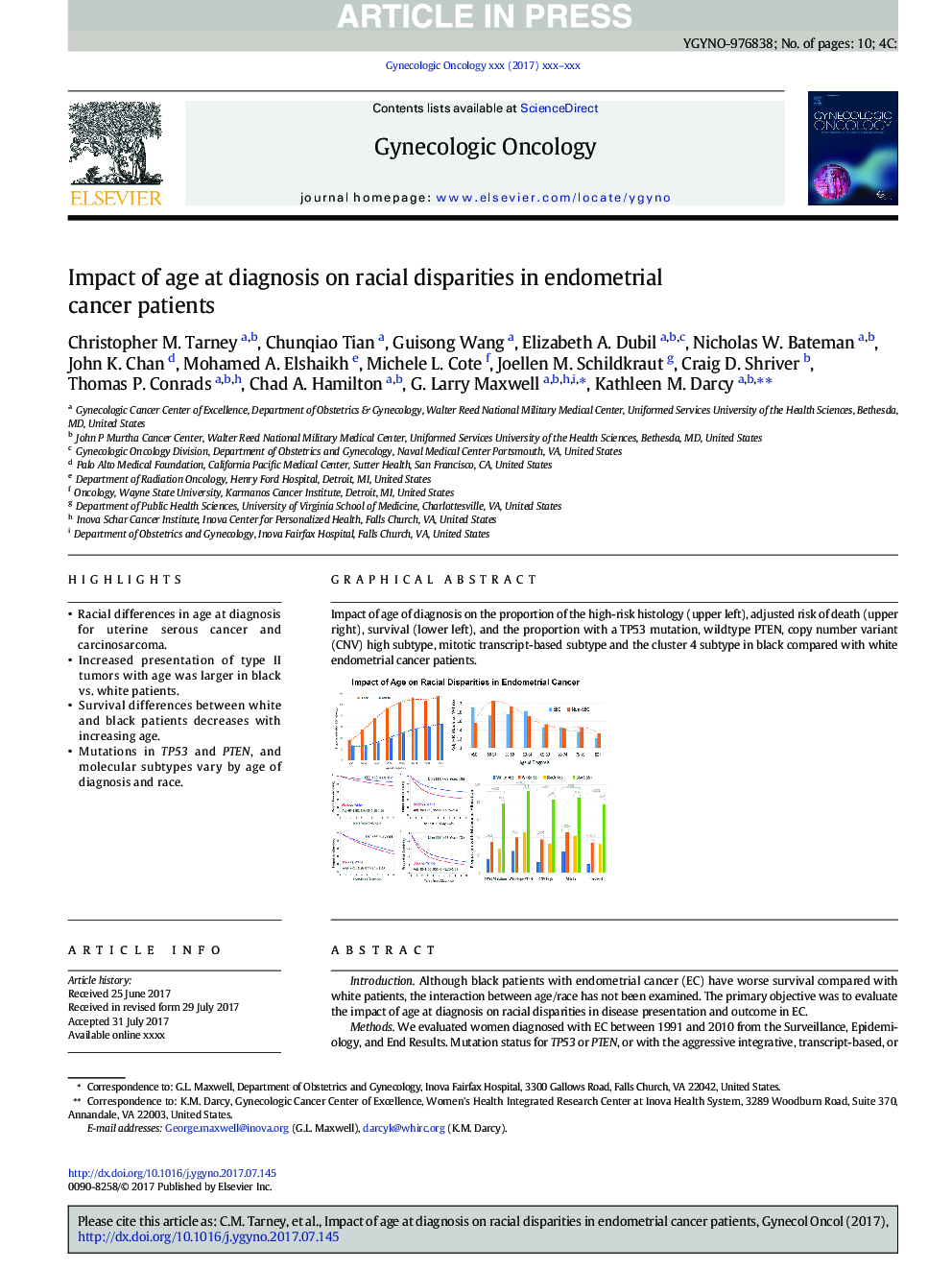 Impact of age at diagnosis on racial disparities in endometrial cancer patients