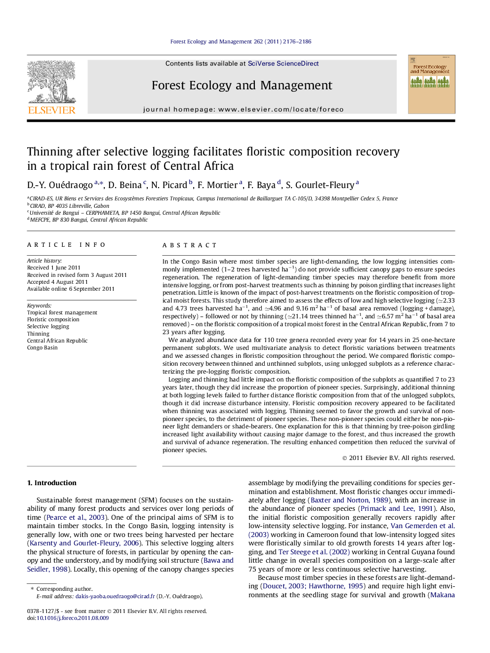 Thinning after selective logging facilitates floristic composition recovery in a tropical rain forest of Central Africa