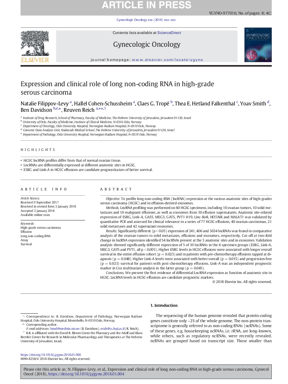 Expression and clinical role of long non-coding RNA in high-grade serous carcinoma