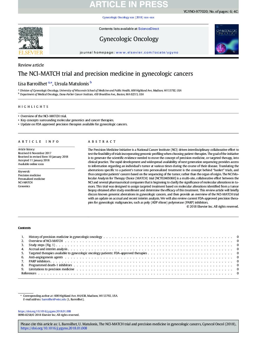 The NCI-MATCH trial and precision medicine in gynecologic cancers