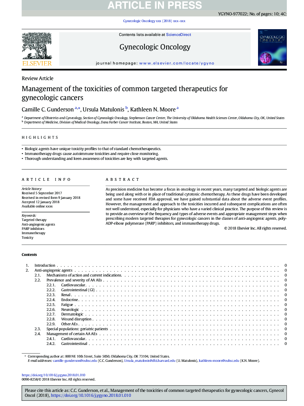 Management of the toxicities of common targeted therapeutics for gynecologic cancers