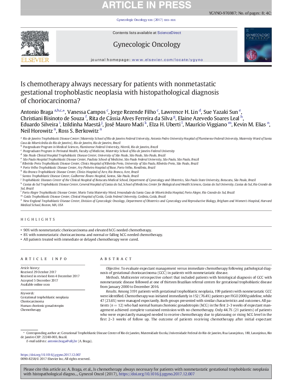 Is chemotherapy always necessary for patients with nonmetastatic gestational trophoblastic neoplasia with histopathological diagnosis of choriocarcinoma?