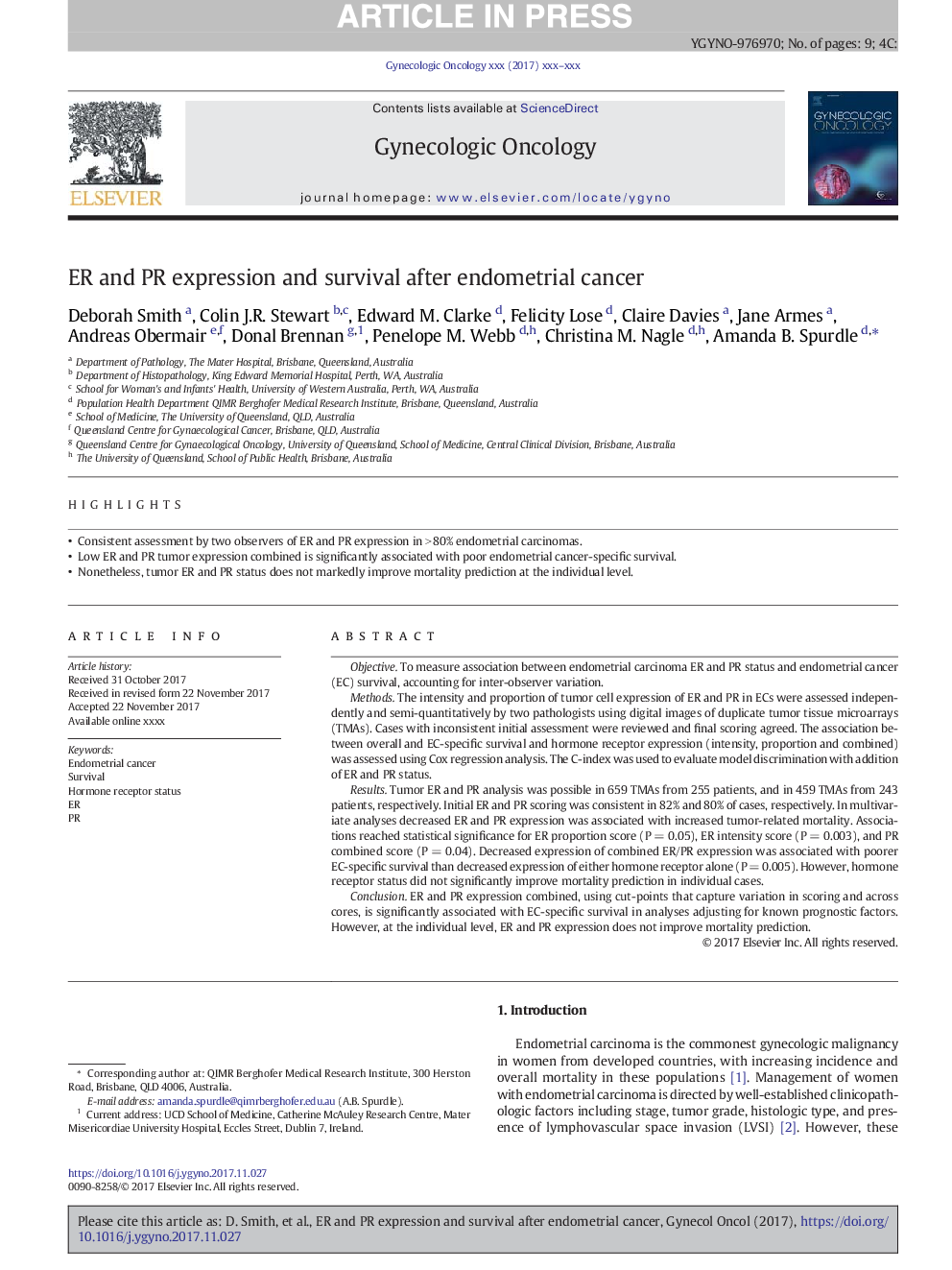 ER and PR expression and survival after endometrial cancer