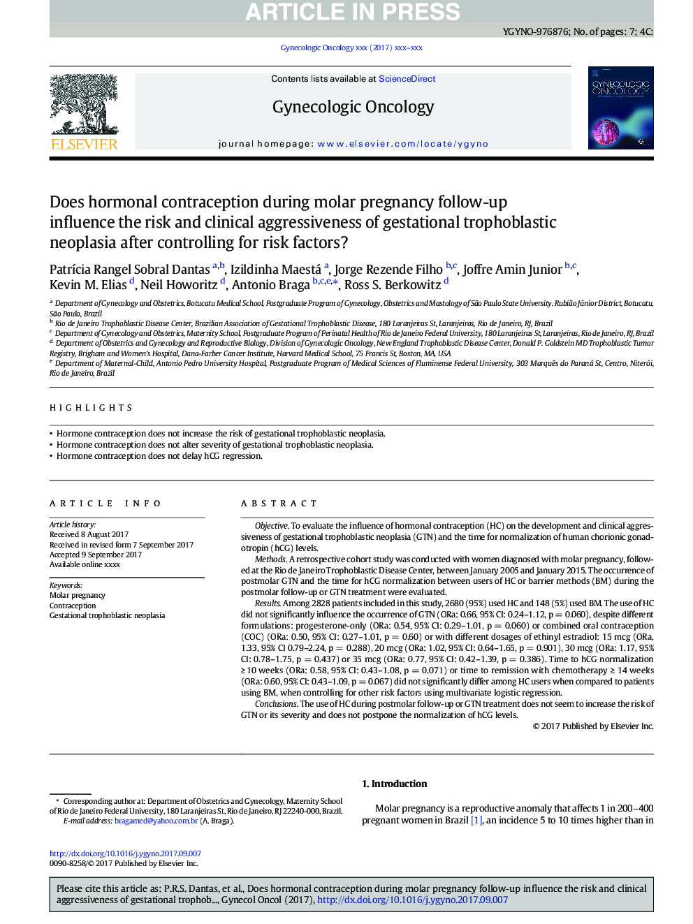 Does hormonal contraception during molar pregnancy follow-up influence the risk and clinical aggressiveness of gestational trophoblastic neoplasia after controlling for risk factors?