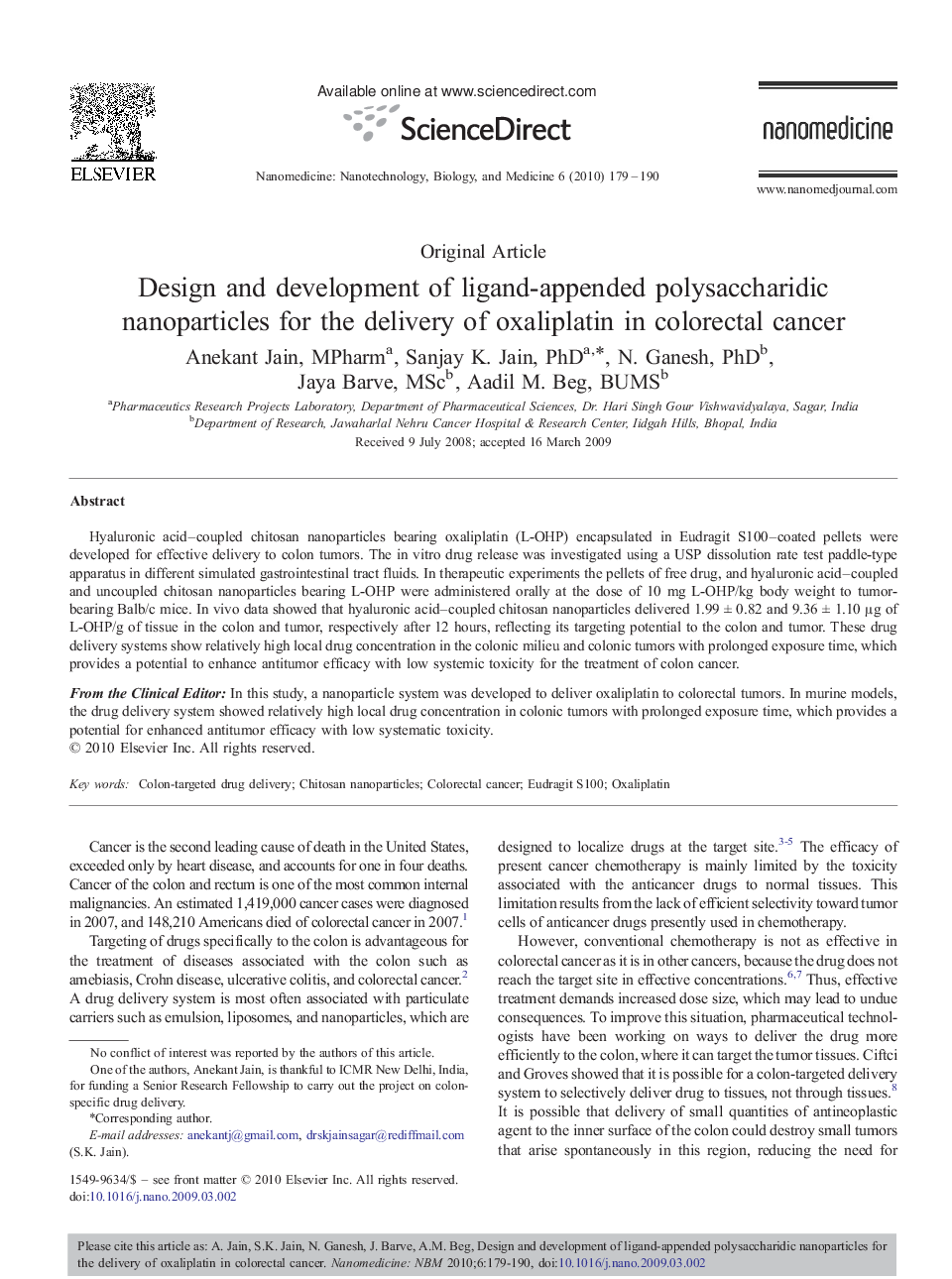 Design and development of ligand-appended polysaccharidic nanoparticles for the delivery of oxaliplatin in colorectal cancer 