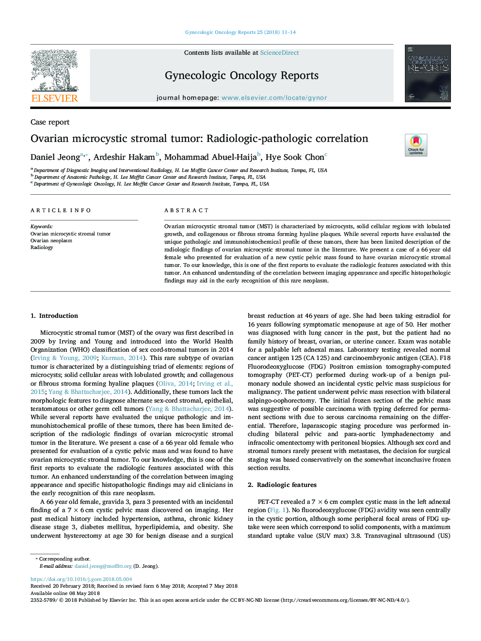 Ovarian microcystic stromal tumor: Radiologic-pathologic correlation