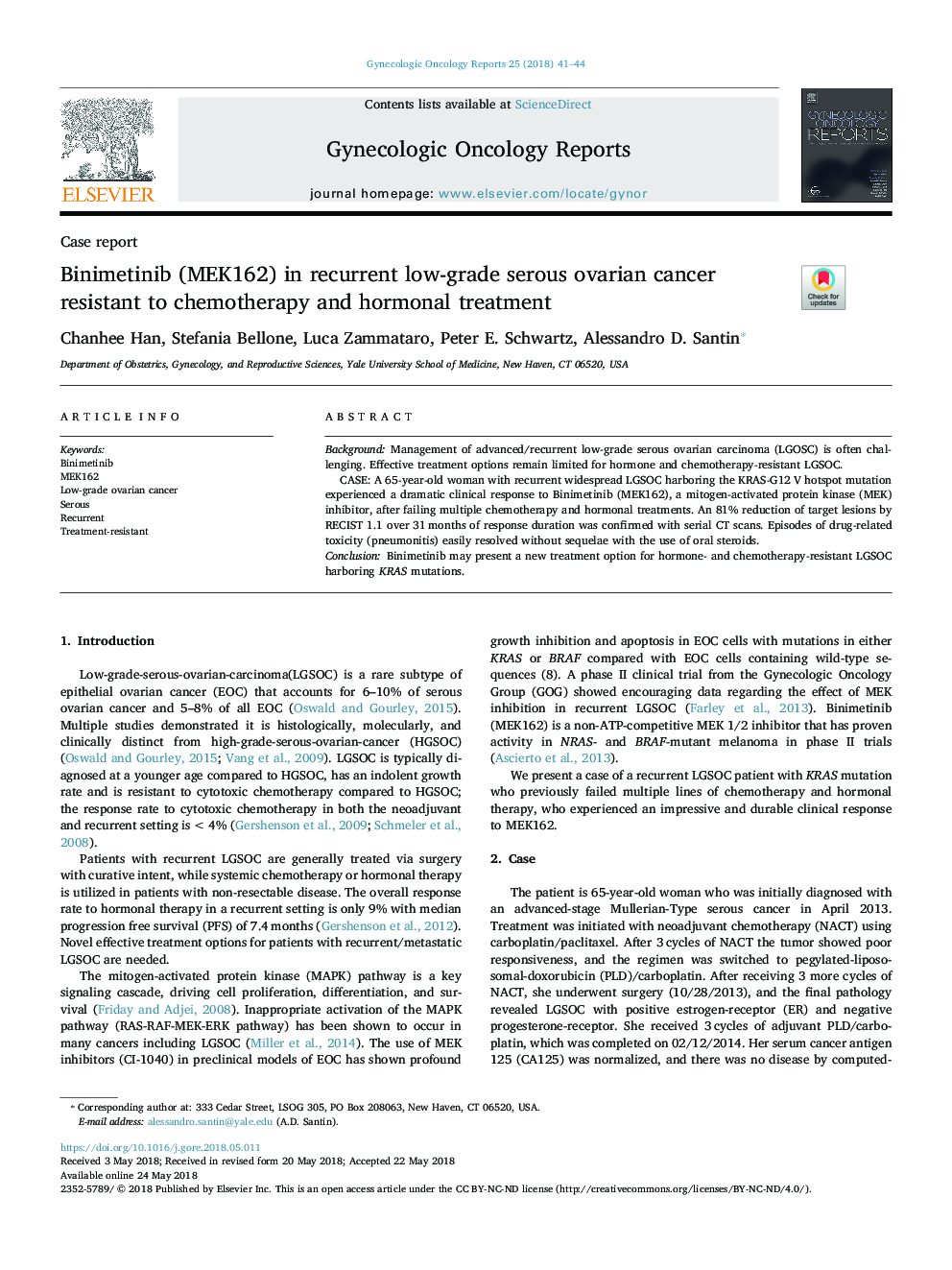 Binimetinib (MEK162) in recurrent low-grade serous ovarian cancer resistant to chemotherapy and hormonal treatment