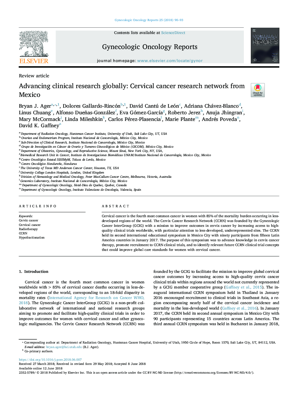 Advancing clinical research globally: Cervical cancer research network from Mexico