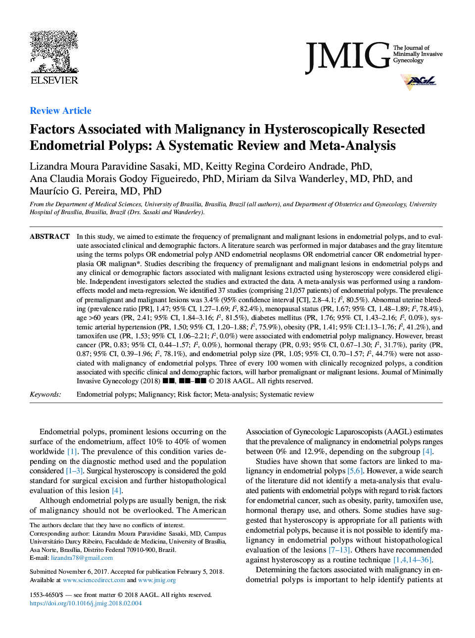 Factors Associated with Malignancy in Hysteroscopically Resected Endometrial Polyps: A Systematic Review and Meta-Analysis