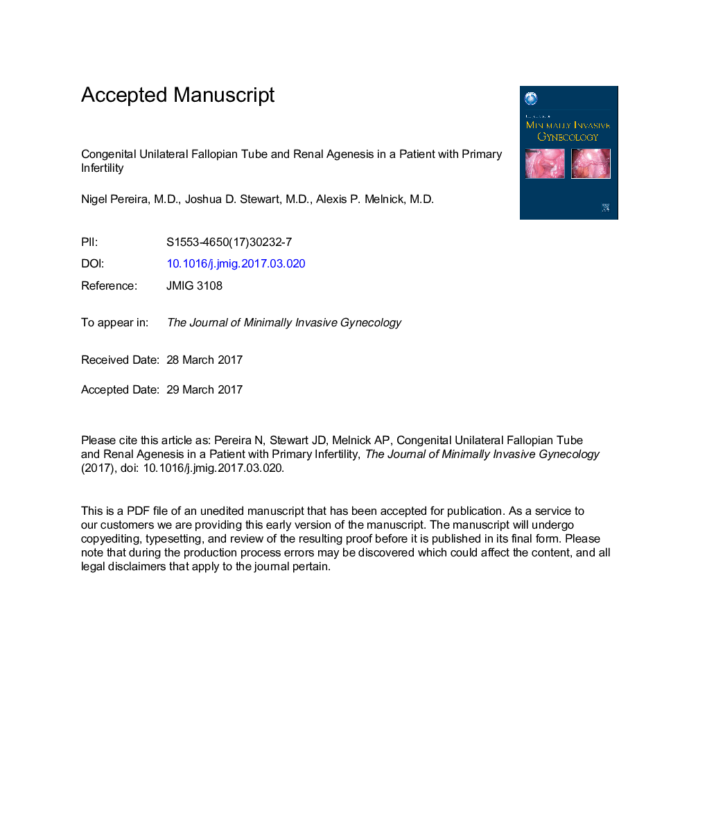 Congenital Unilateral Fallopian Tube and Renal Agenesis in a Patient with Primary Infertility
