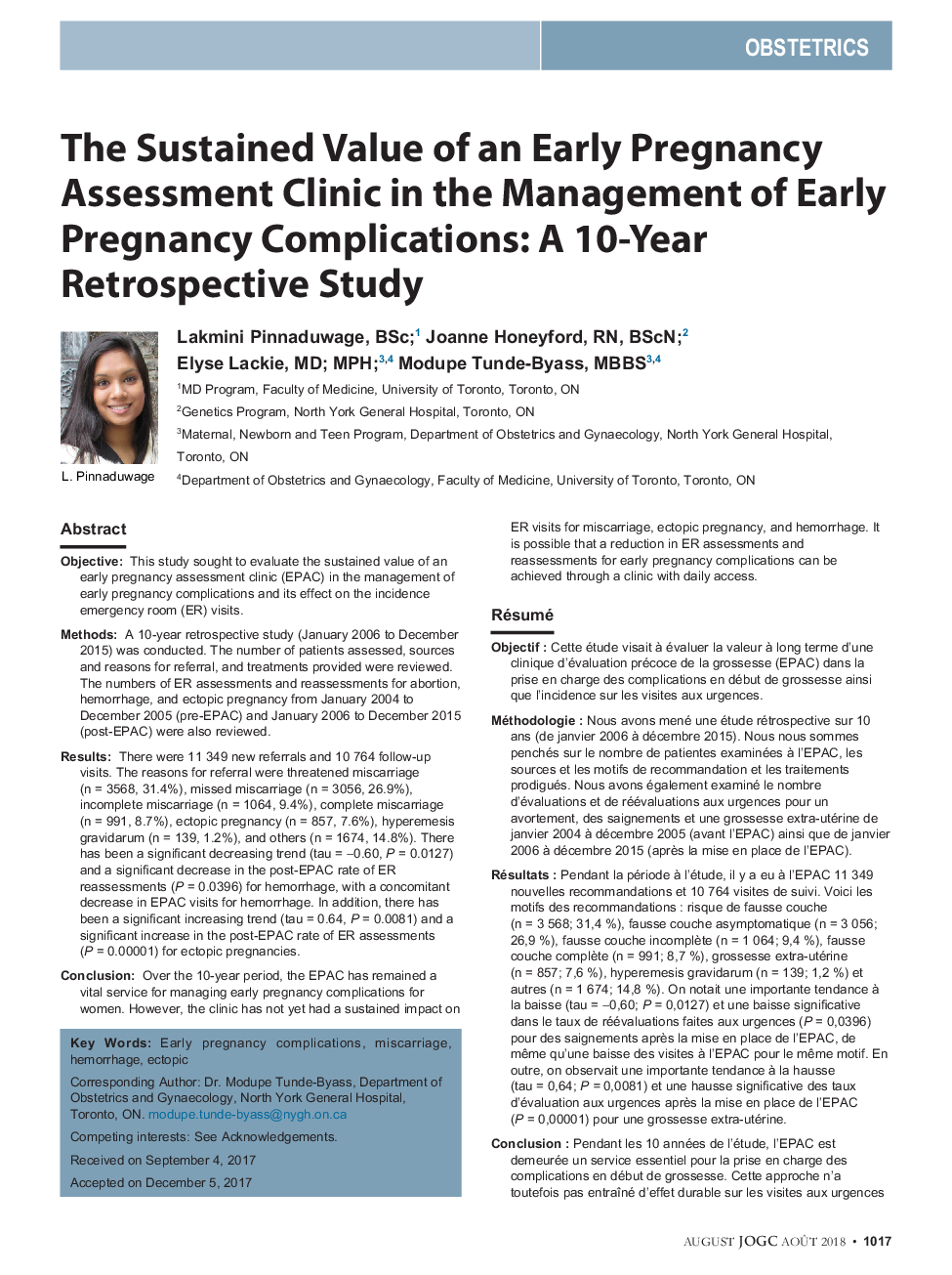 The Sustained Value of an Early Pregnancy Assessment Clinic in the Management of Early Pregnancy Complications: A 10-Year Retrospective Study