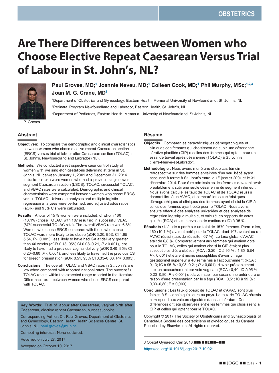 Are There Differences between Women who Choose Elective Repeat Caesarean Versus Trial of Labour in St. John's, NL?