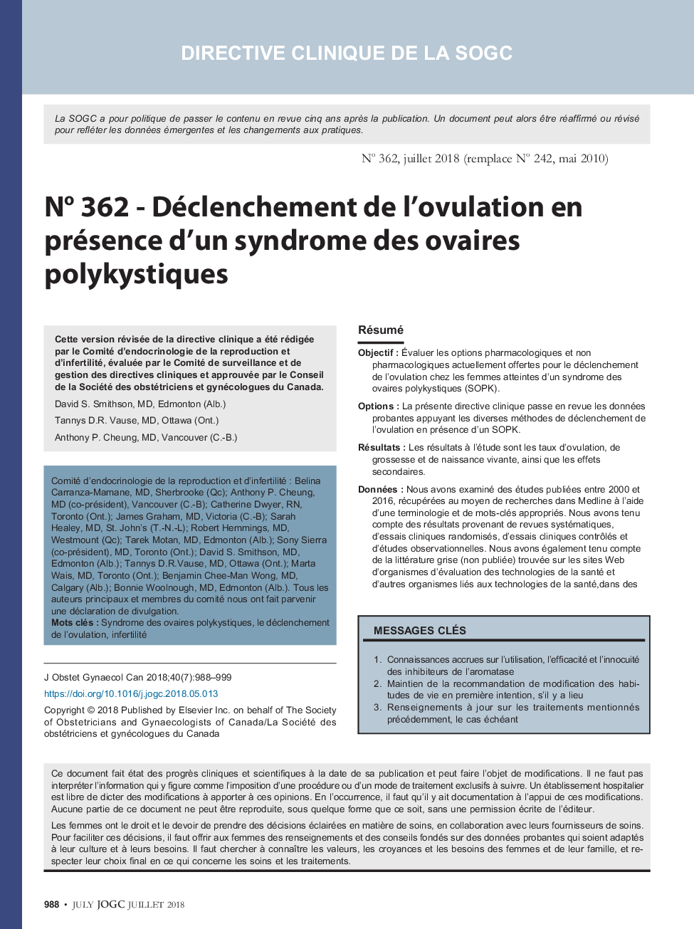 No 362 - Déclenchement de l'ovulation en présence d'un syndrome des ovaires polykystiques