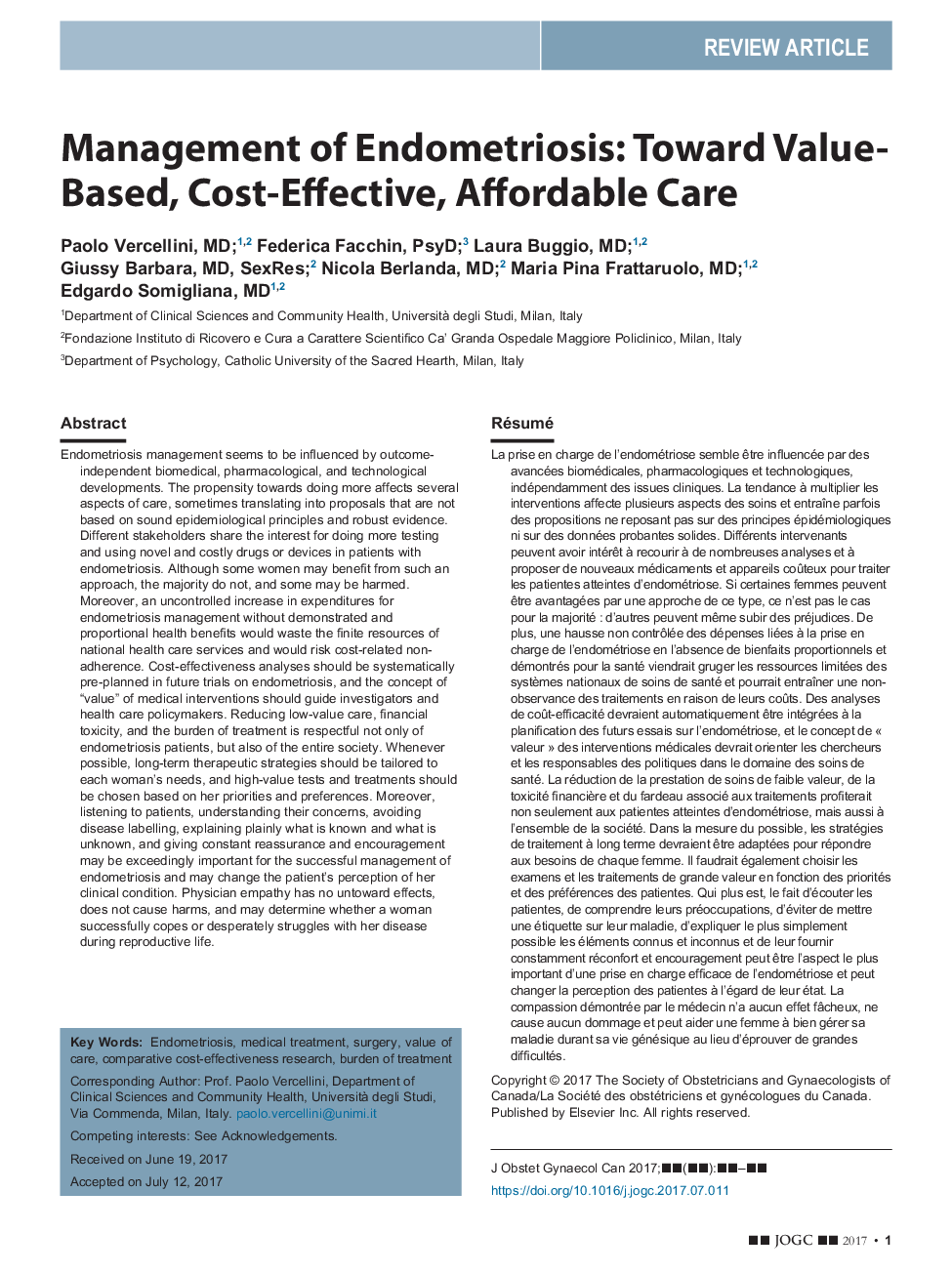 Management of Endometriosis: Toward Value-Based, Cost-Effective, Affordable Care