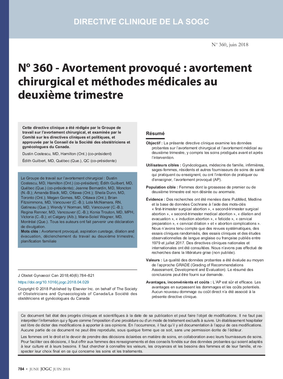 No 360 - Avortement provoqué : avortement chirurgical et méthodes médicales au deuxiÃ¨me trimestre