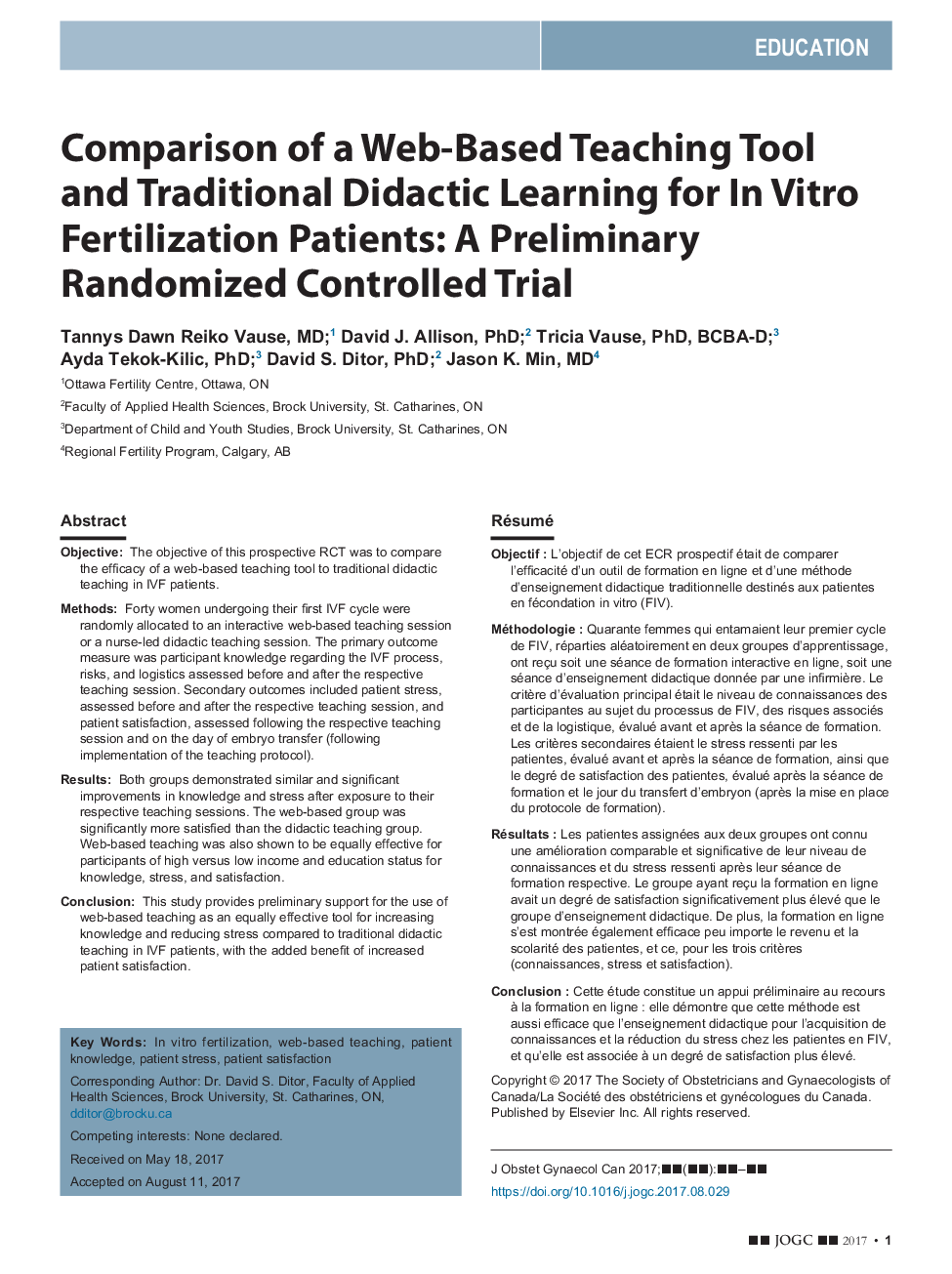 Comparison of a Web-Based Teaching Tool and Traditional Didactic Learning for In Vitro Fertilization Patients: A Preliminary Randomized Controlled Trial