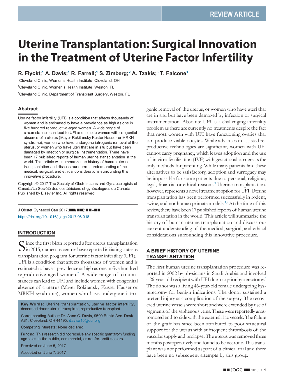 Uterine Transplantation: Surgical Innovation in the Treatment of Uterine Factor Infertility