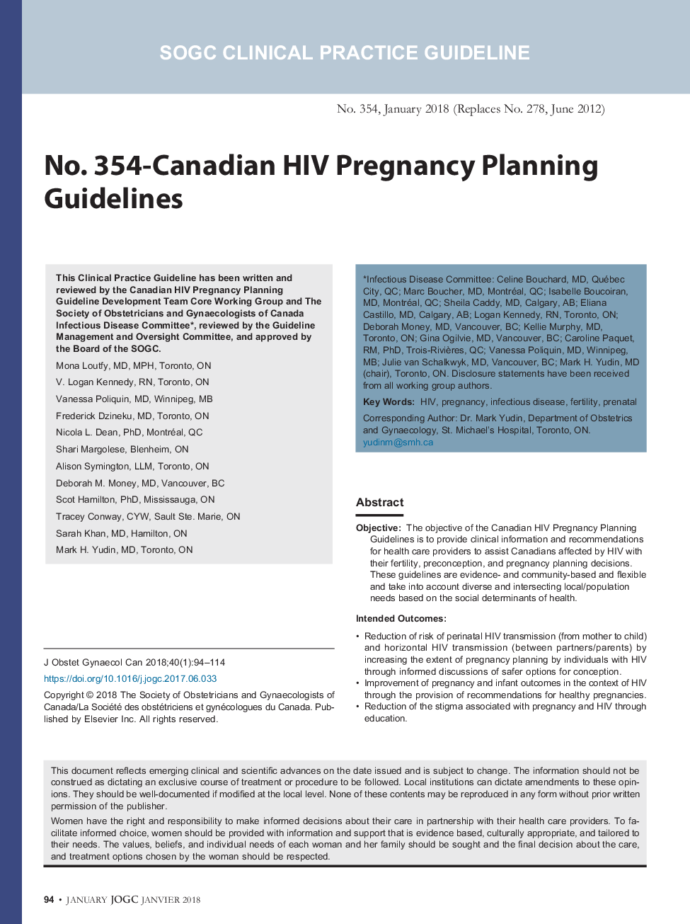 No. 354-Canadian HIV Pregnancy Planning Guidelines