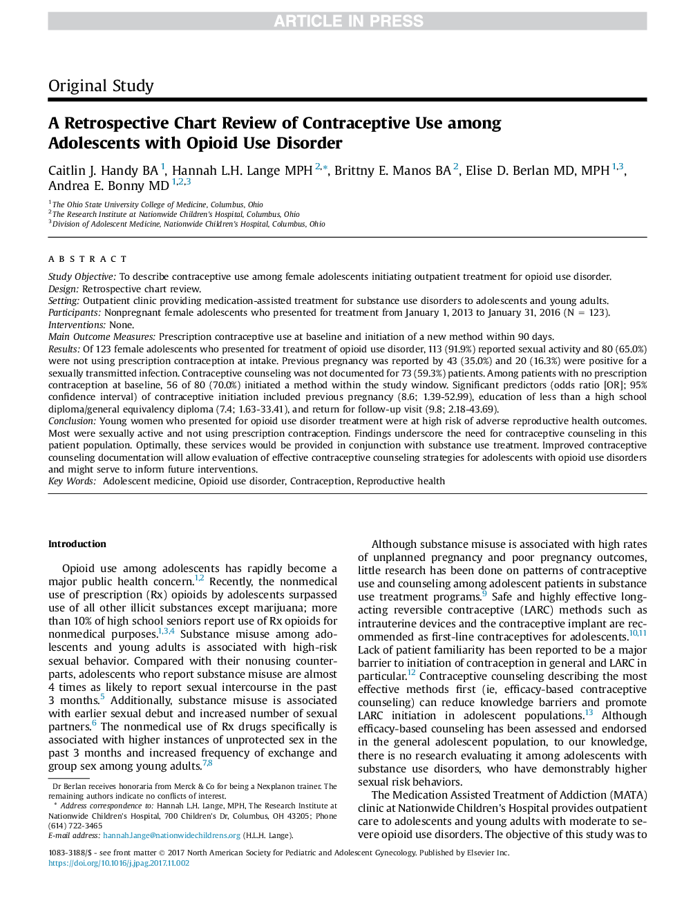 چکیده مقدمه ای بر استفاده از روش پیشگیری از بارداری در نوجوانان مبتلا به اختلال مصرف مواد مخدر 