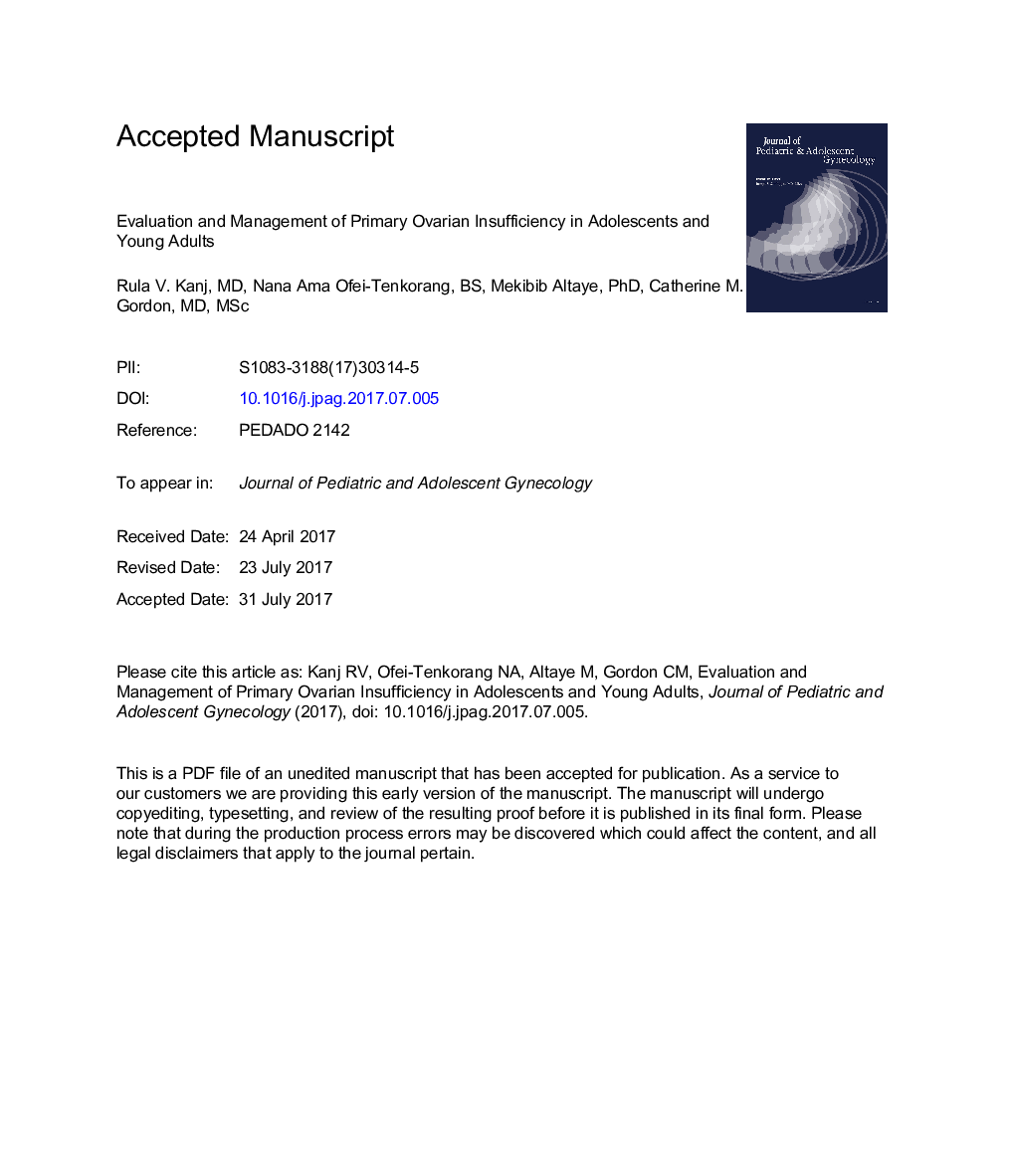 Evaluation and Management of Primary Ovarian Insufficiency in Adolescents and Young Adults