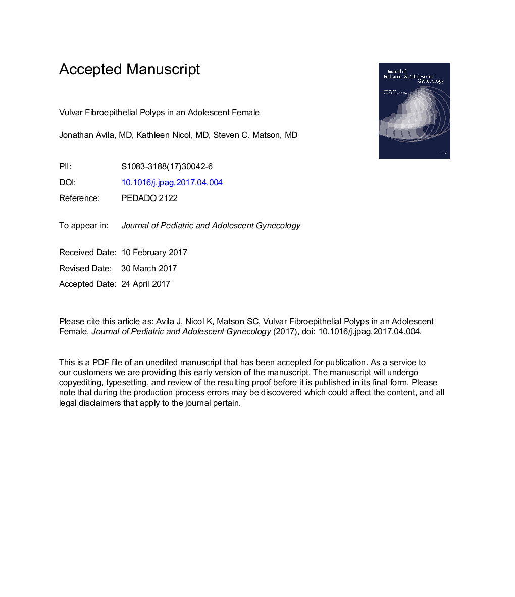 Vulvar Fibroepithelial Polyps in a Female Adolescent: A Case Report