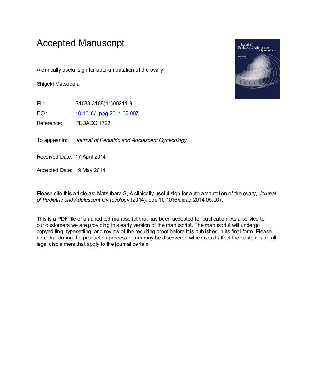 A Clinically Useful Sign for Auto-Amputation of the Ovary
