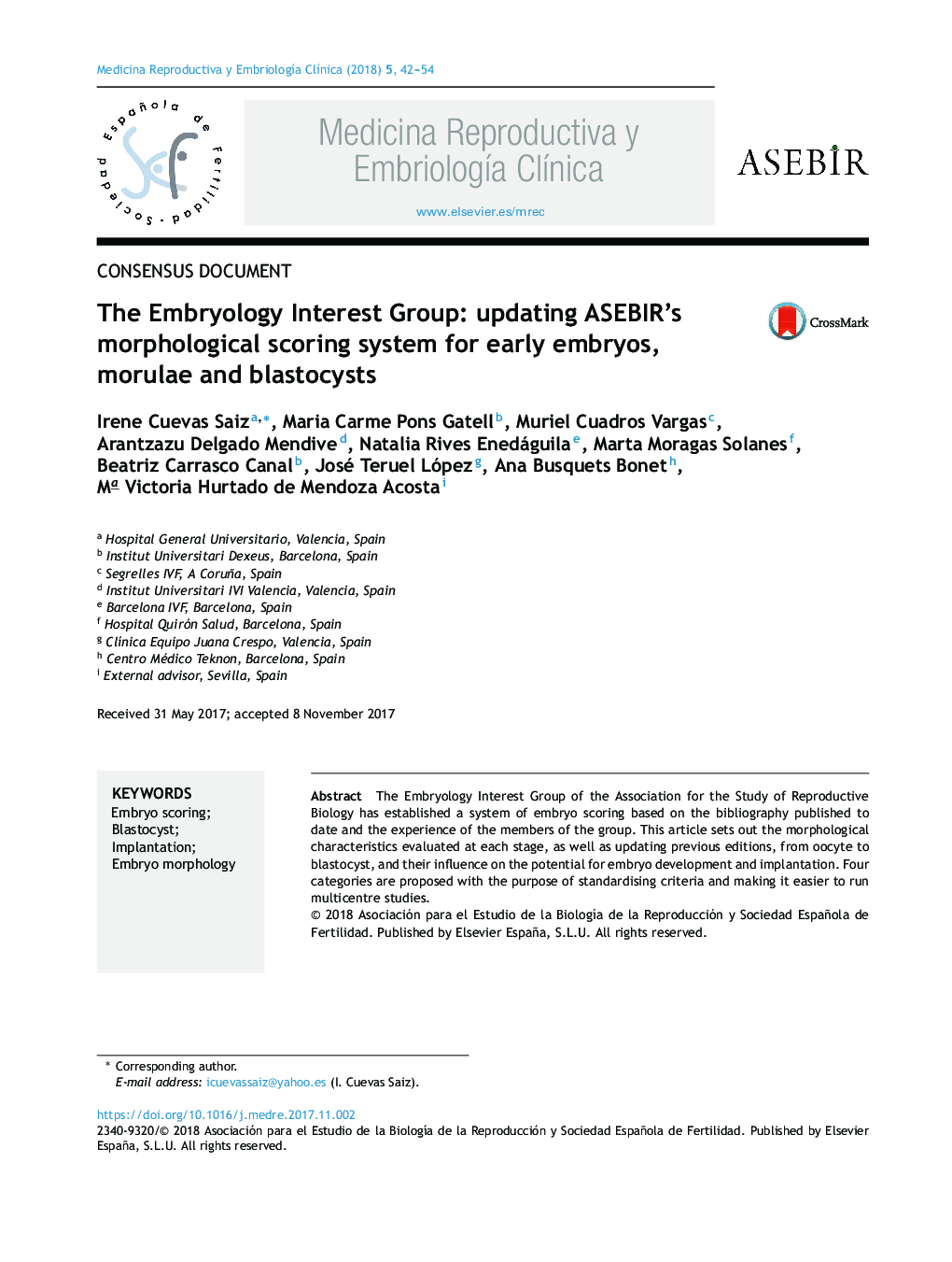 The Embryology Interest Group: updating ASEBIR's morphological scoring system for early embryos, morulae and blastocysts