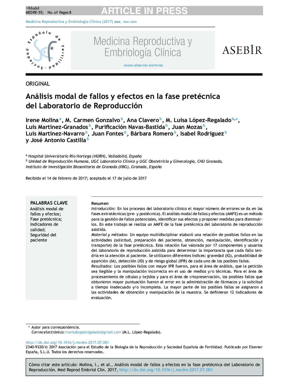 Análisis modal de fallos y efectos en la fase pretécnica del Laboratorio de Reproducción