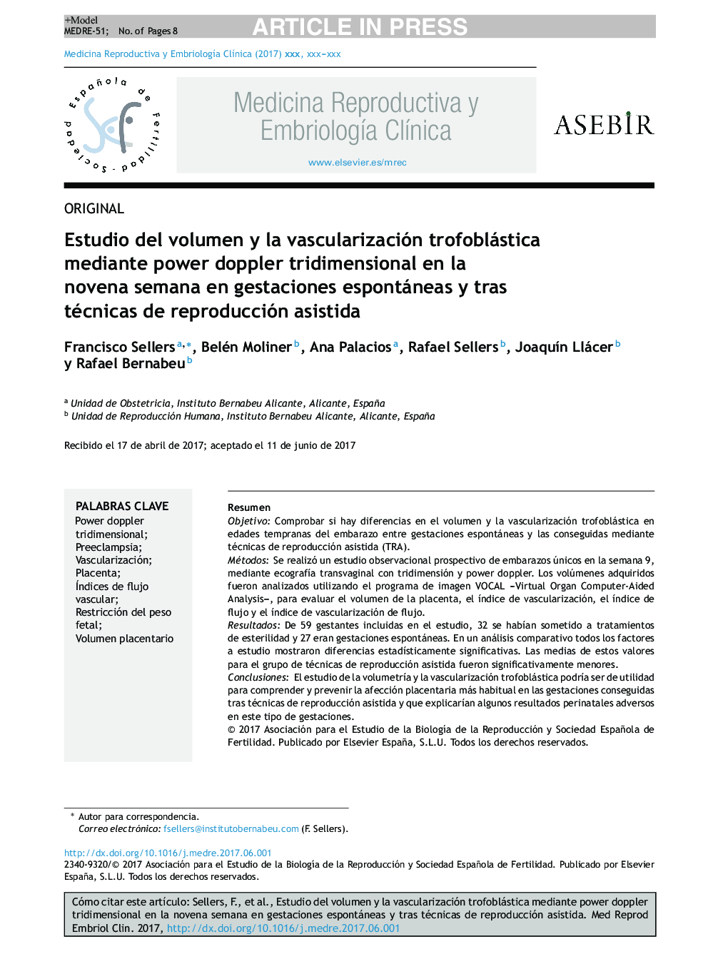 Estudio del volumen y la vascularización trofoblástica mediante power doppler tridimensional en la novena semana en gestaciones espontáneas y tras técnicas de reproducción asistida