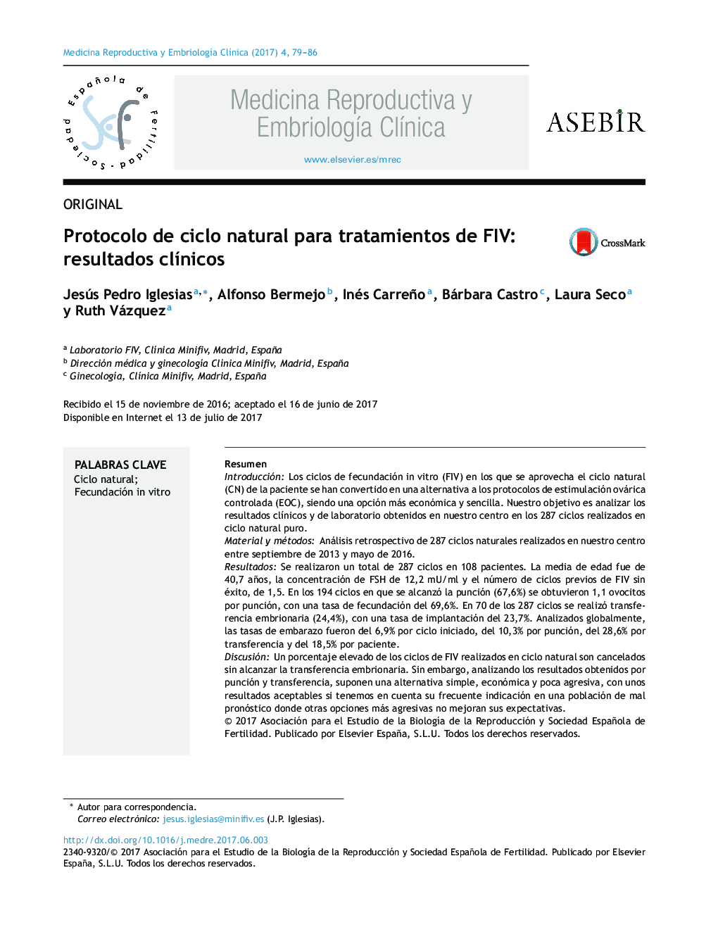 Protocolo de ciclo natural para tratamientos de FIV: resultados clÃ­nicos