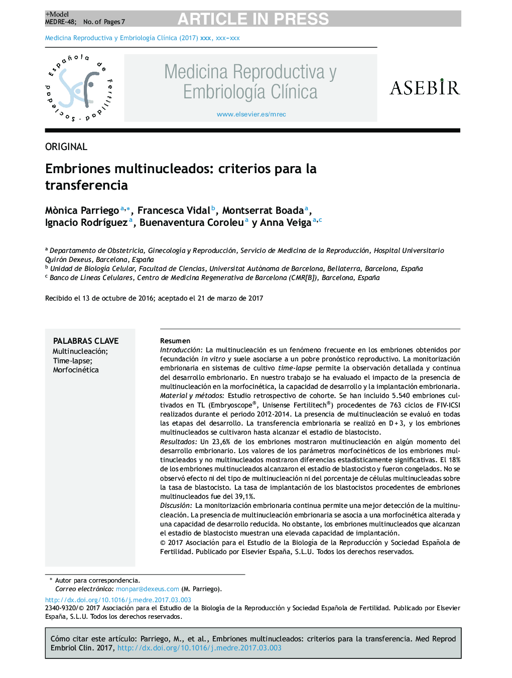 Embriones multinucleados: criterios para la transferencia