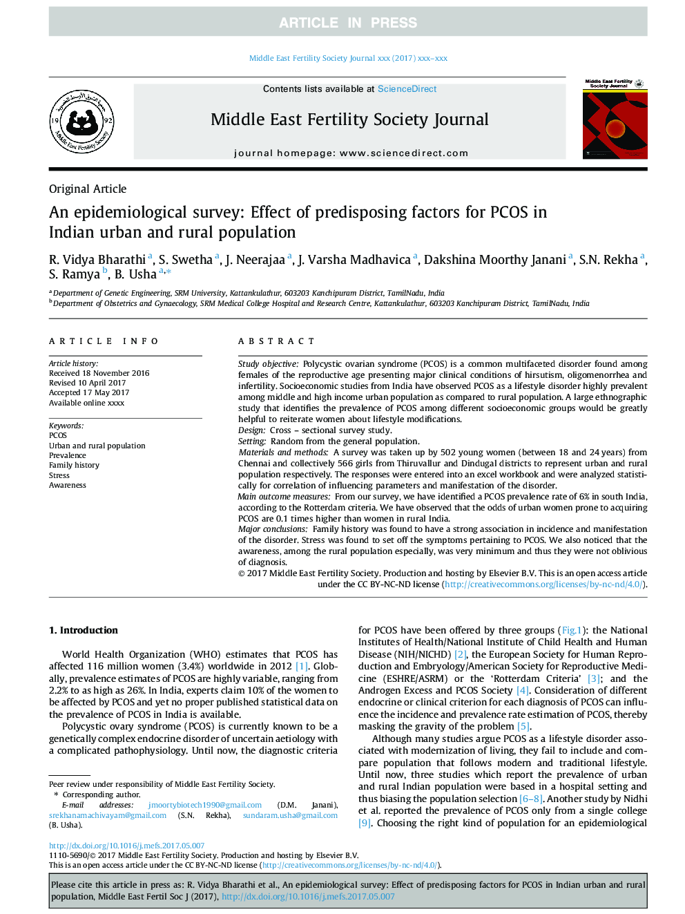 An epidemiological survey: Effect of predisposing factors for PCOS in Indian urban and rural population