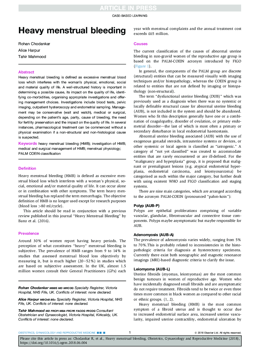 Heavy menstrual bleeding