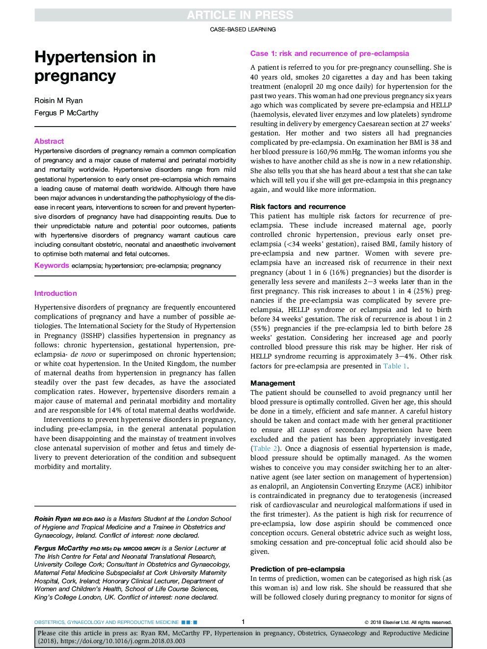 Hypertension in pregnancy