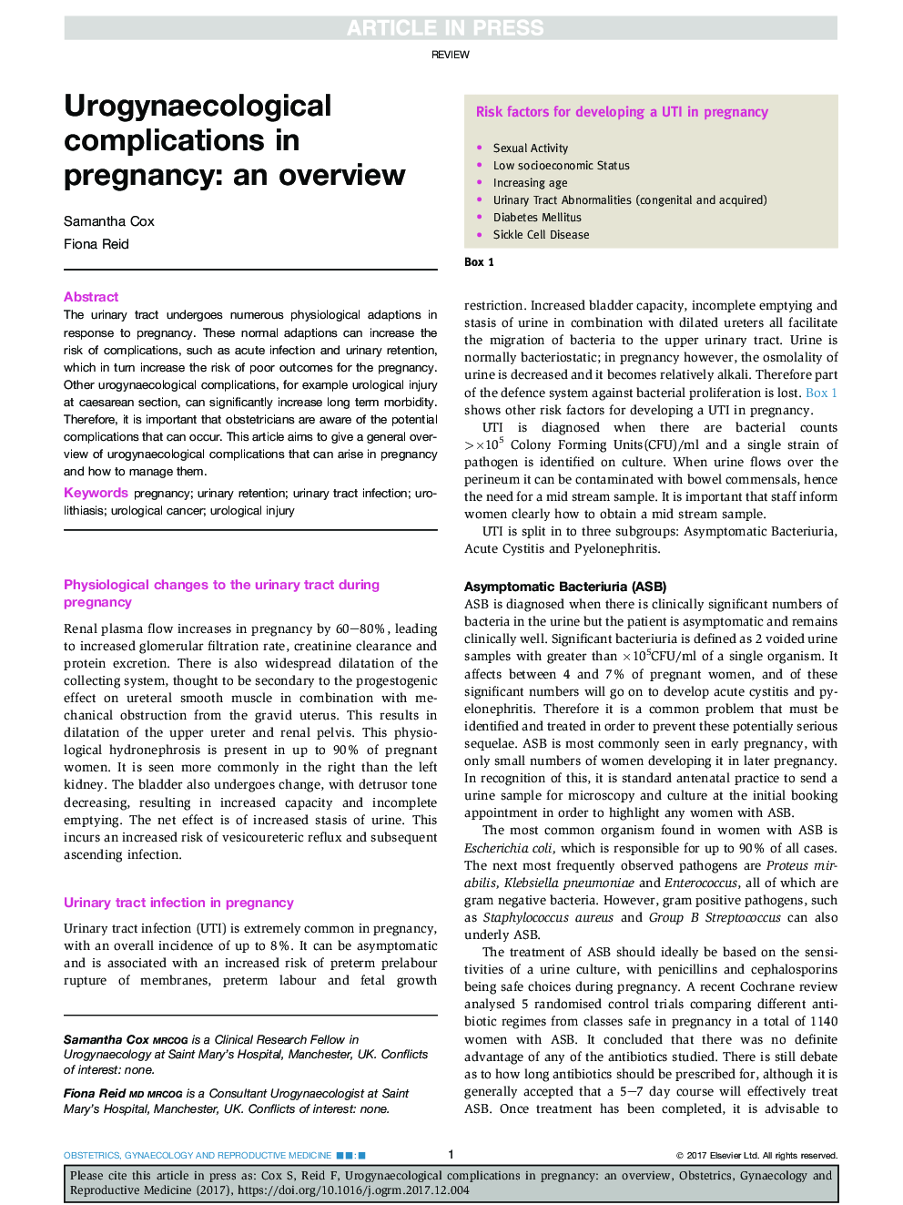 Urogynaecological complications in pregnancy: an overview